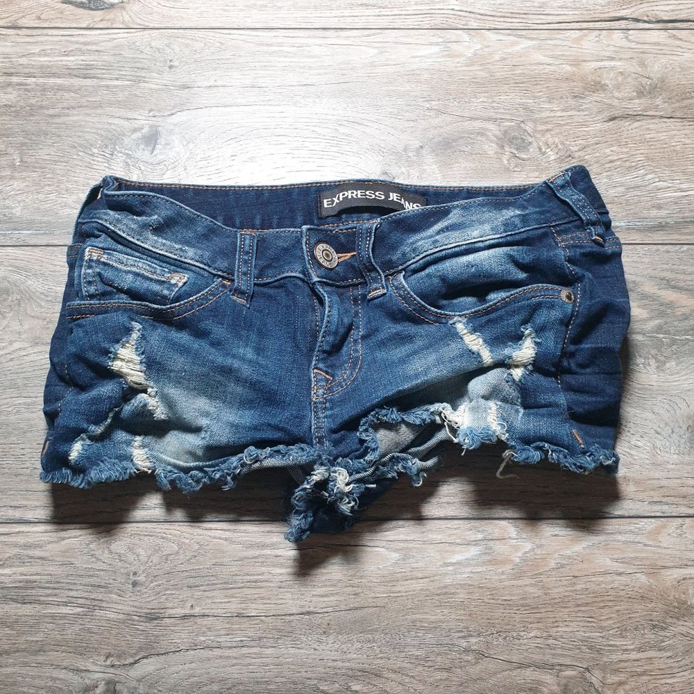 Express Jeans Shorts Women Jean Cut Off Booty 28 Waist Daisy Dukes Sz 0 Blue